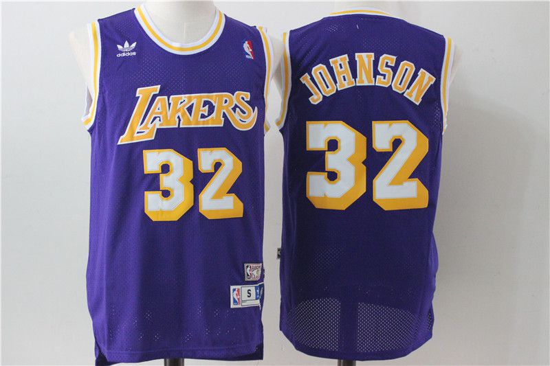 Men Los Angeles Lakers #32 Johnson Purple Throwback NBA Jerseys